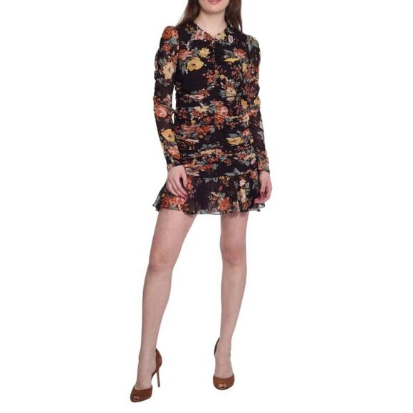 Veronica Beard Hedera Silk Mini Dress Oxblood Floral Print Size 4 - Picture 3 of 15